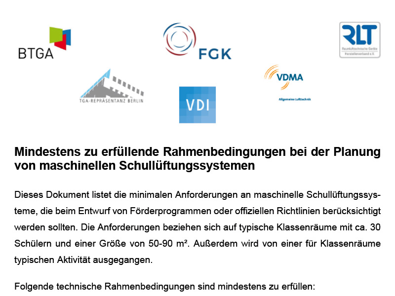 Rahmenbedingen für Schullüftung